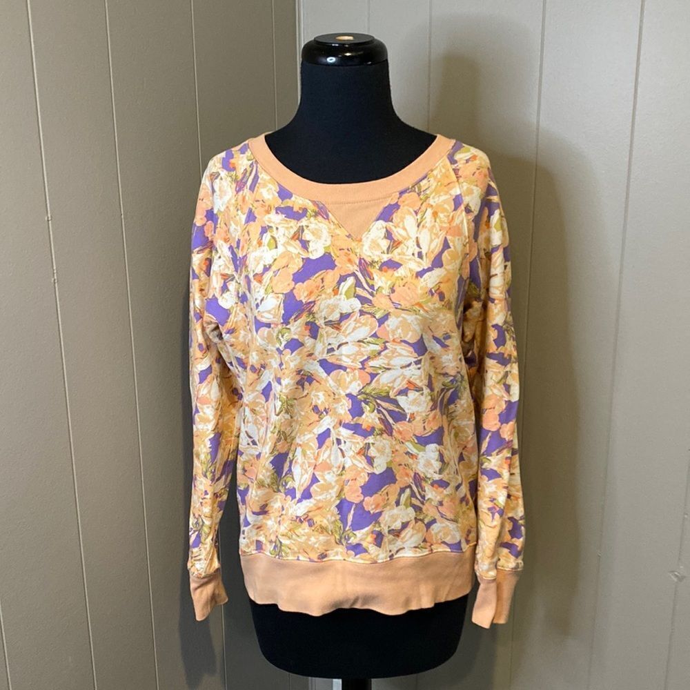 J Crew Women’s Smalll Crewneck Sweatshirt Floral Ribbed Hems Long Sleeve
